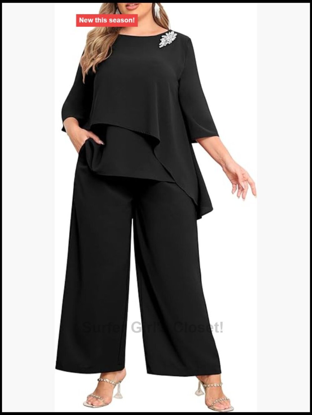 Plus Size 2 Piece Dressy Pant Suit with Pockets Wedding Guest
